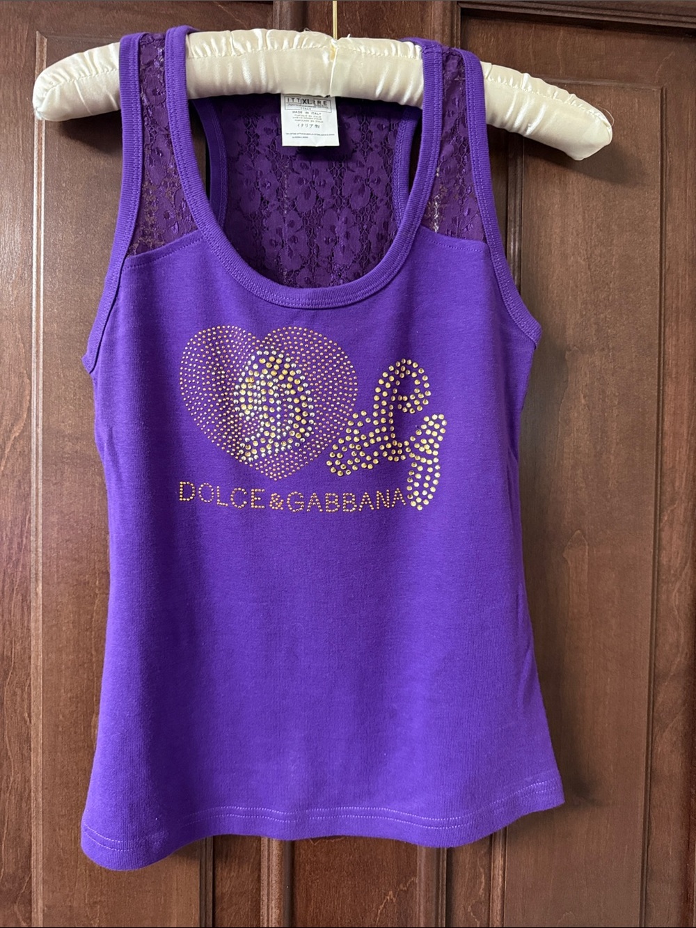 Dolce & Gabbana Purple Studded Lace-Back Tank Top